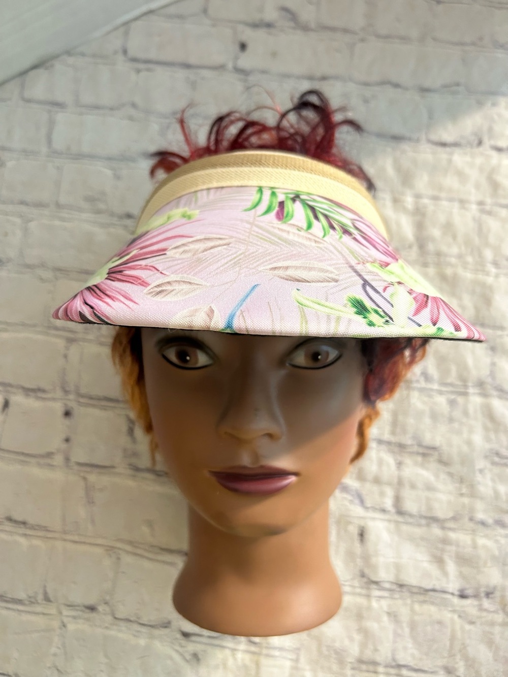 TROPICAL LEAF AND FLORAL SUN VISOR TAN/CREAM HEADBAND